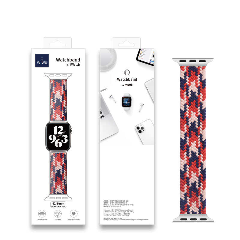 Apple Watch 42mm Uyumlu Wiwu Braided Solo Loop Contrast Color Large Kordon - 13
