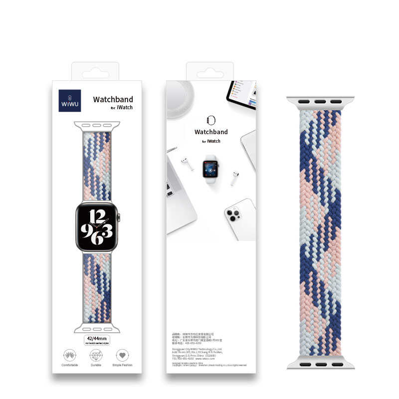 Apple Watch 44mm Uyumlu Wiwu Braided Solo Loop Contrast Color Large Kordon - 1