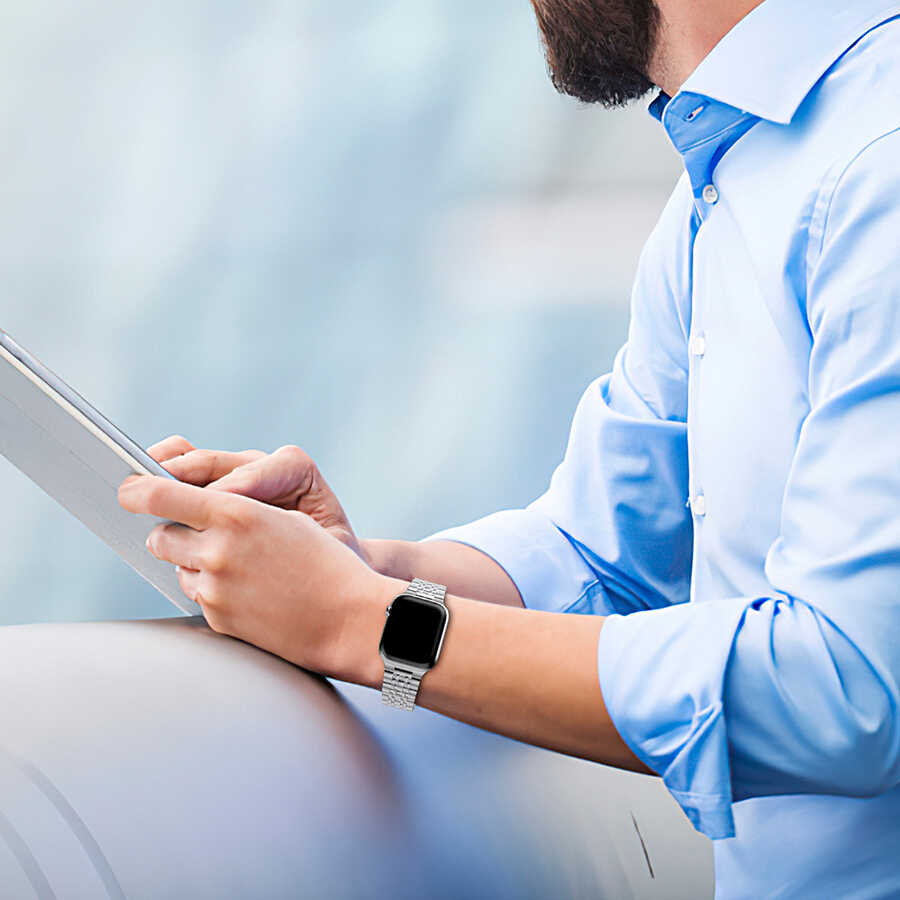 Apple Watch 38mm Uyumlu Wiwu Seven Beads Steel Belt Metal Kordon - 3