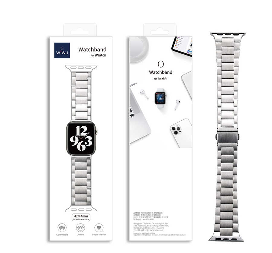 Apple Watch 38mm Uyumlu Wiwu Ultra Thin Steel Belt Three Beads Metal Kordon - 8