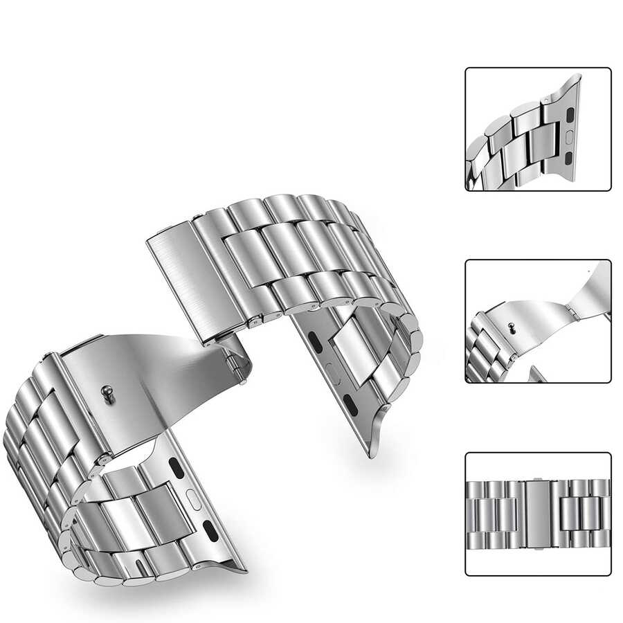 Apple Watch 40mm Uyumlu Wiwu Ultra Thin Steel Belt Three Beads Metal Kordon - 3