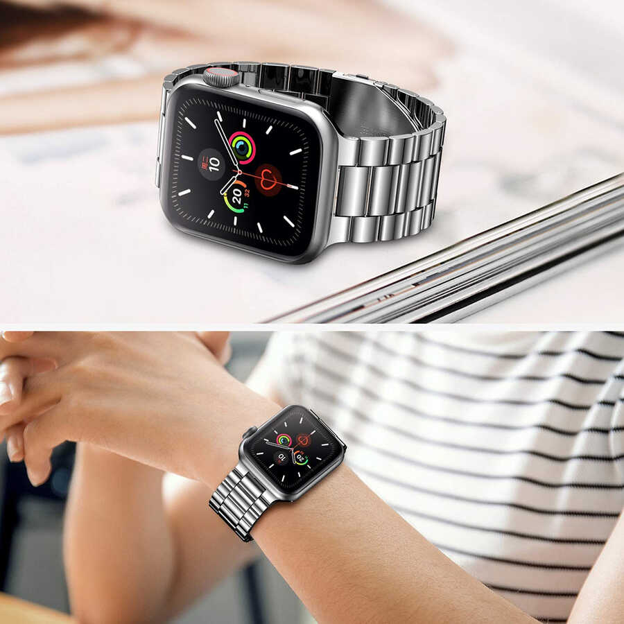 Apple Watch 40mm Uyumlu Wiwu Ultra Thin Steel Belt Three Beads Metal Kordon - 7