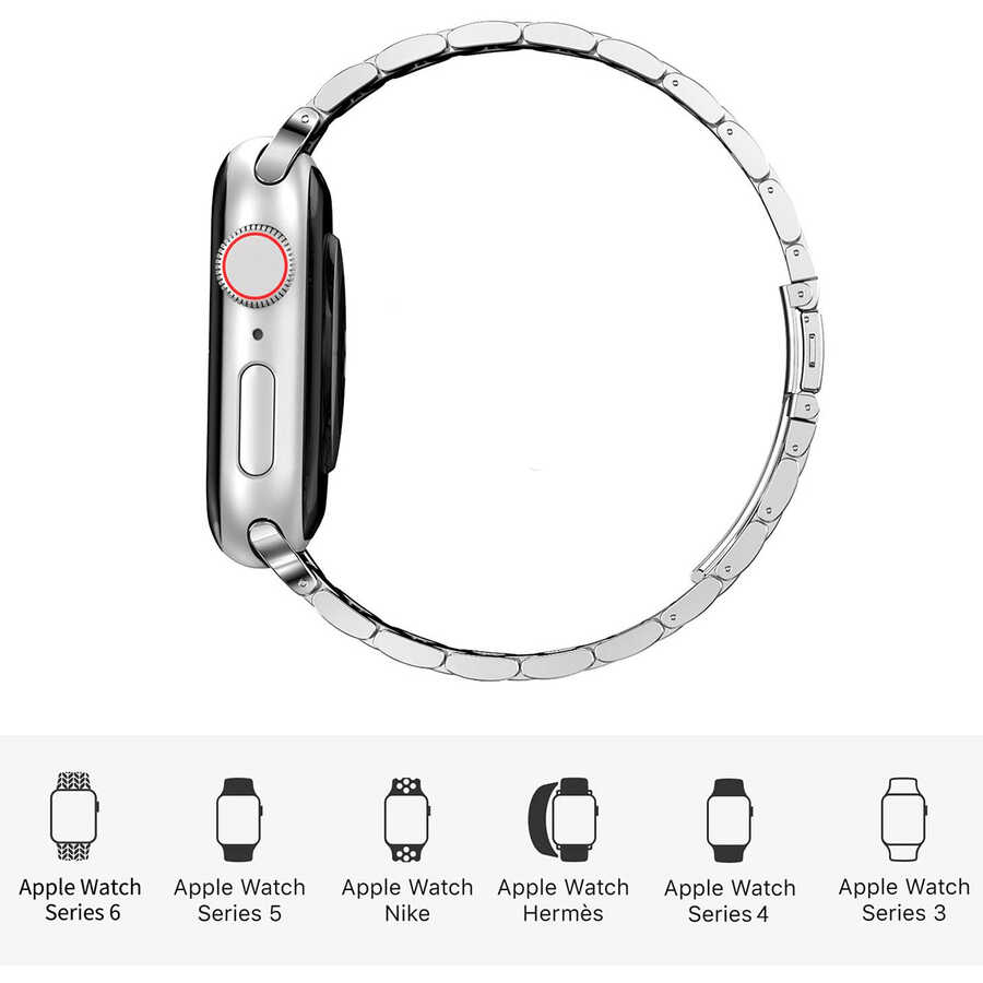 Apple Watch 38mm Uyumlu Wiwu Ultra Thin Steel Belt Three Beads Metal Kordon - 6