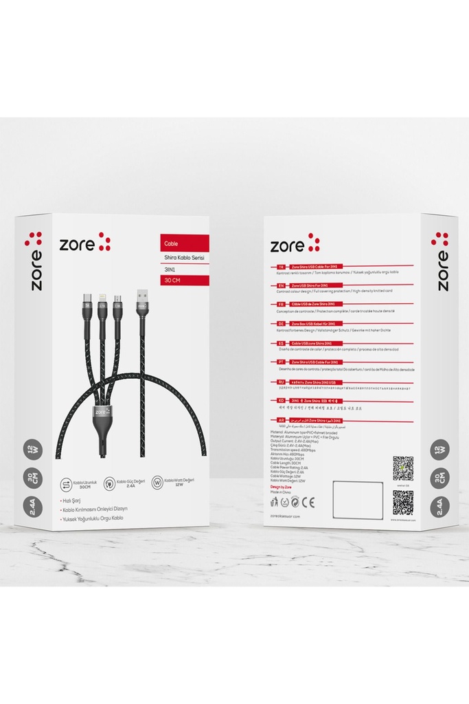 ​Zore Shira Serisi 3in1 USB Kablo 30cm