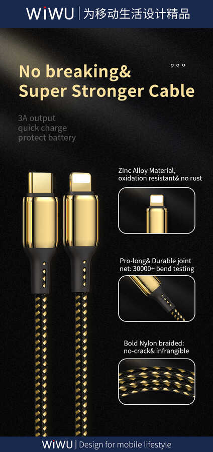 Wiwu Golden Series GD-103 Lightning To PD Data Kablo 5M - 4