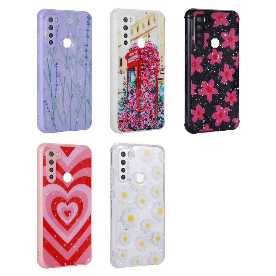 Xiaomi Redmi Note 8 Uyumlu Kılıf Simli Desenli Kamera Korumalı Parlak Zore Popy Kapak - 1