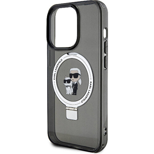 Apple iPhone 15 Pro Max Uyumlu Kılıf Karl Lagerfeld Orjinal Lisanslı Magsafe Şarj Özellikli K&C İkonik Baskılı Ring Standlı Kapak