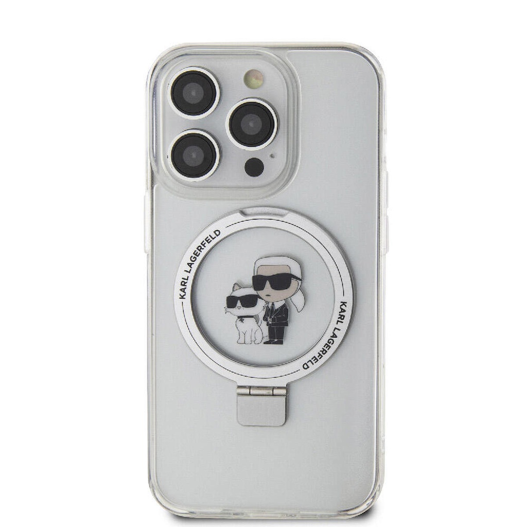 Apple iPhone 15 Pro Max Uyumlu Kılıf Karl Lagerfeld Orjinal Lisanslı Magsafe Şarj Özellikli K&C İkonik Baskılı Ring Standlı Kapak