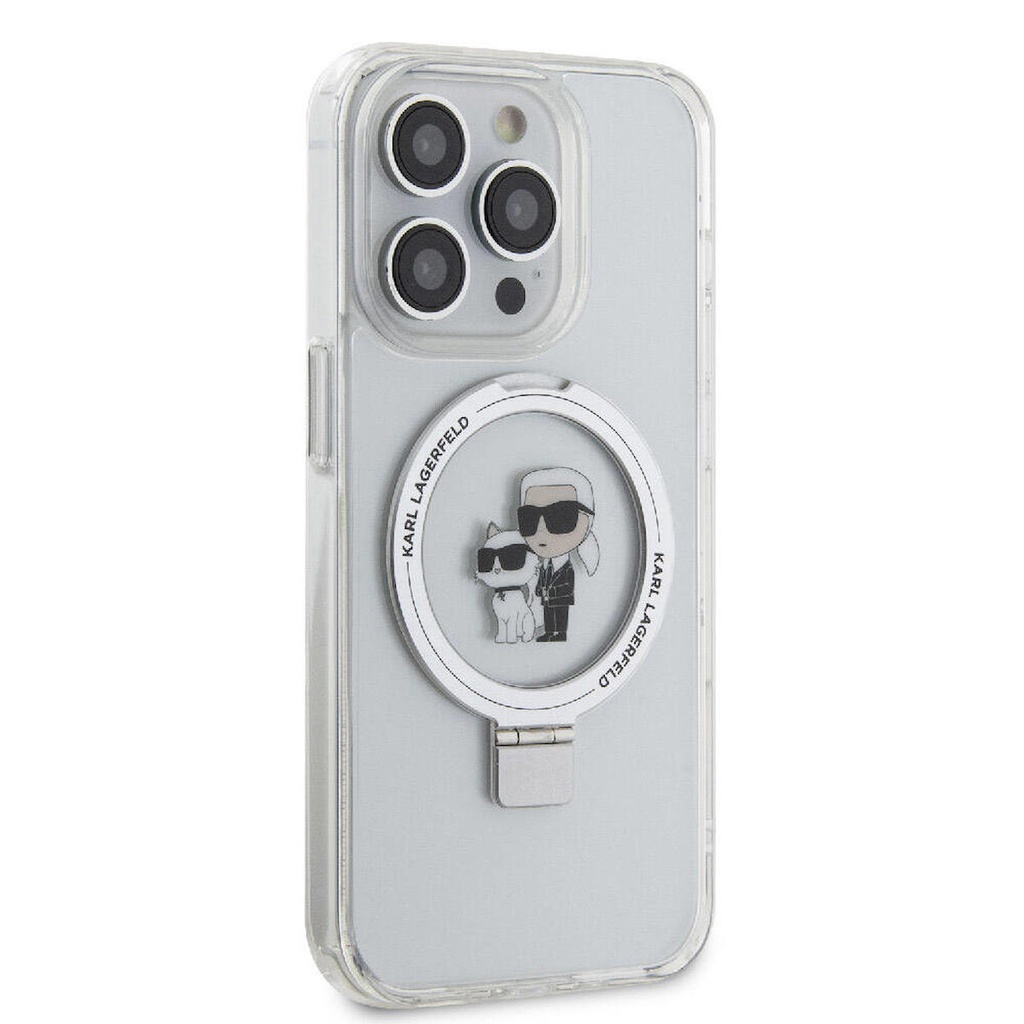 Apple iPhone 15 Pro Max Uyumlu Kılıf Karl Lagerfeld Orjinal Lisanslı Magsafe Şarj Özellikli K&C İkonik Baskılı Ring Standlı Kapak