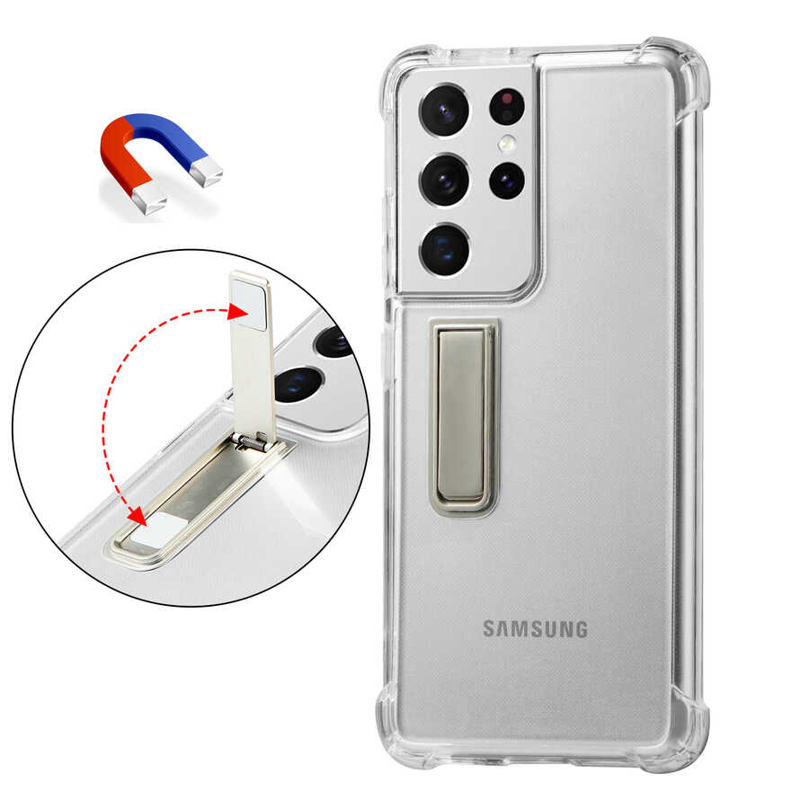 Samsung Galaxy S21 Ultra Uyumlu Kılıf Zore Standlı Süper Silikon Kapak - 1