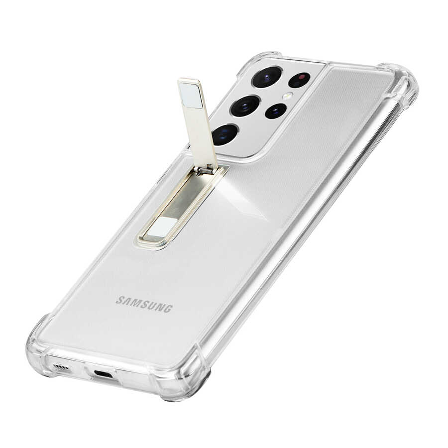 Samsung Galaxy S21 Ultra Uyumlu Kılıf Zore Standlı Süper Silikon Kapak - 4