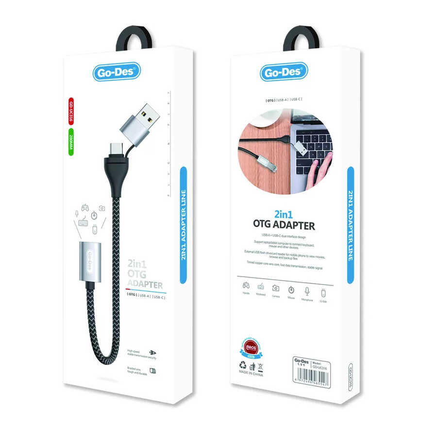 Go Des GD-UC316 2 in 1 Type-C ve USB Arayüzlü OTG Kablo - 1