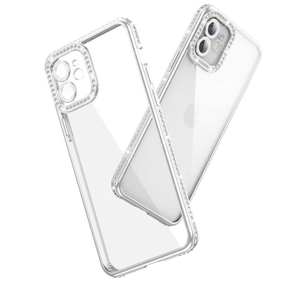 Apple iPhone 12 Uyumlu Kılıf Kamera Korumalı Taşlı Zore Mina Kapak - 1