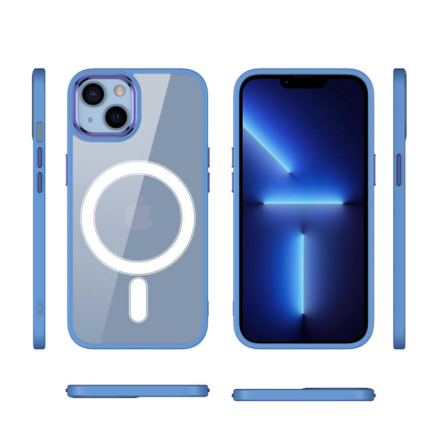 Apple iPhone 13 Uyumlu Kılıf Wireless Şarj Özellikli Zore Krom Magsafe Silikon Kapak - 1