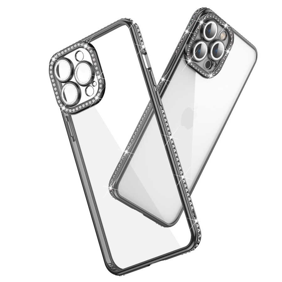 Apple iPhone 12 Pro Uyumlu Kılıf Kamera Korumalı Taşlı Zore Mina Kapak - 1