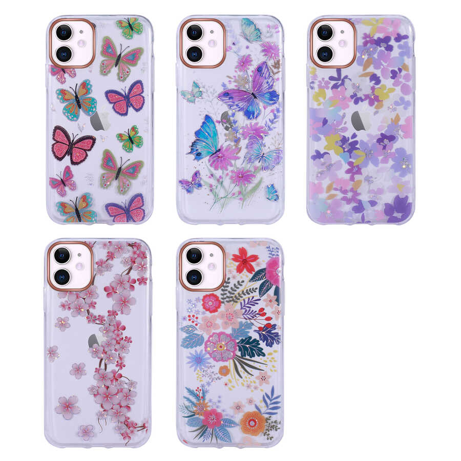 Apple iPhone 11 Uyumlu Kılıf Desenli Simli Sert Zore İnka Kapak - 1