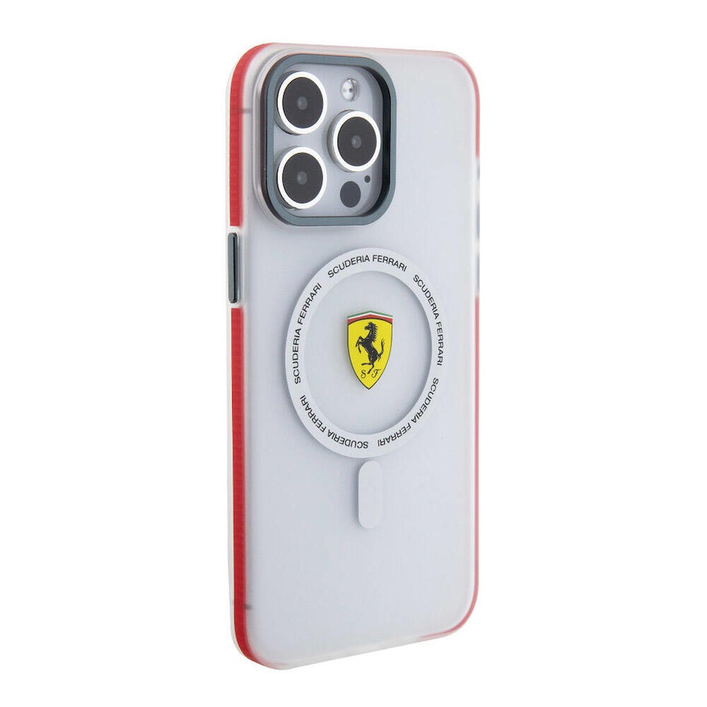 Apple iPhone 15 Pro Max Uyumlu Kılıf Ferrari Orjinal Lisanslı Magsafe Şarj Özellikli Kontrast Bumper SF Ring Kapak
