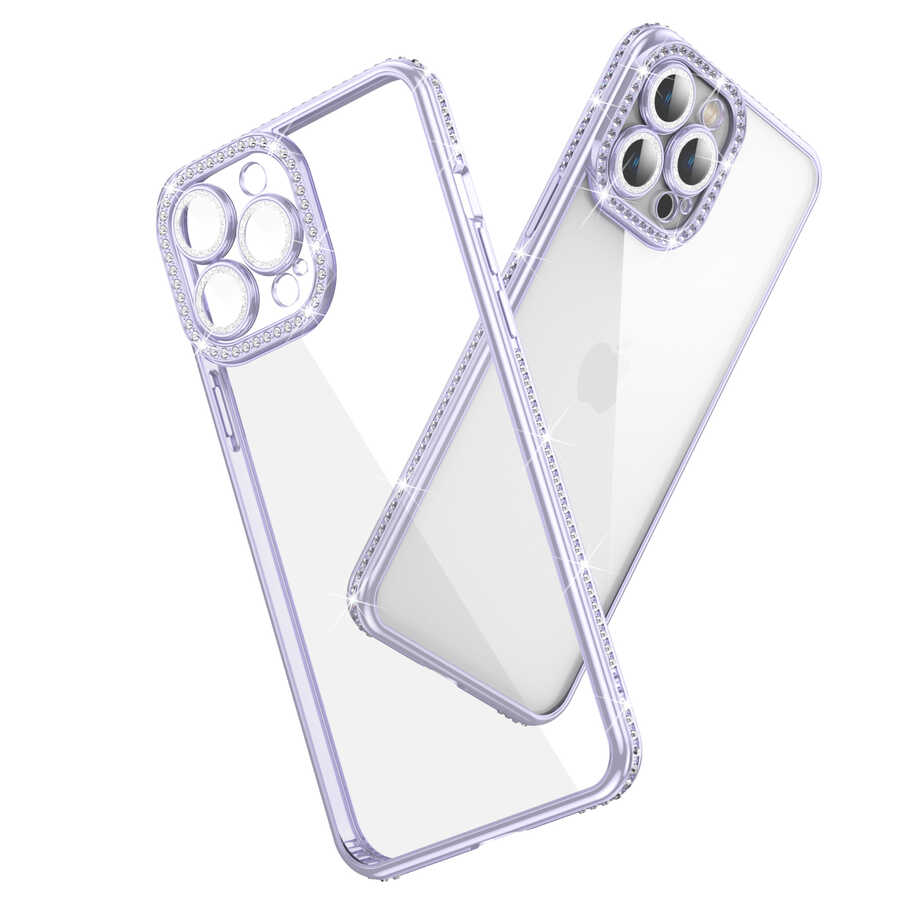 Apple iPhone 12 Pro Max Uyumlu Kılıf Kamera Korumalı Taşlı Zore Mina Kapak - 1