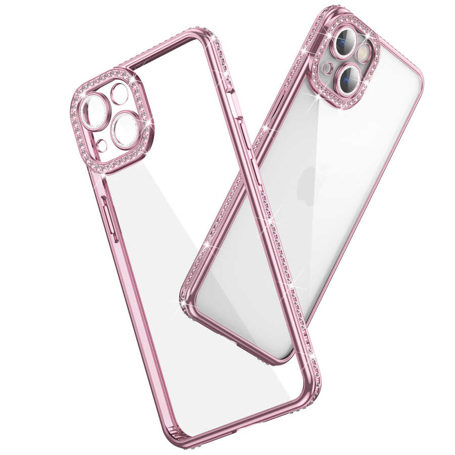 Apple iPhone 13 Uyumlu Kılıf Kamera Korumalı Taşlı Zore Mina Kapak - 1