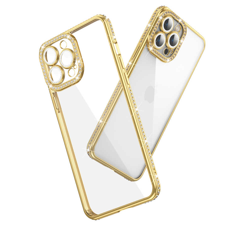 Apple iPhone 13 Pro Uyumlu Kılıf Kamera Korumalı Taşlı Zore Mina Kapak - 1