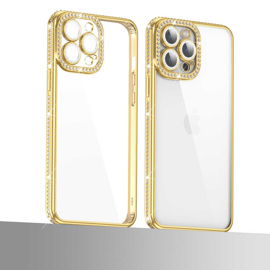 Apple iPhone 13 Pro Uyumlu Kılıf Kamera Korumalı Taşlı Zore Mina Kapak - 3
