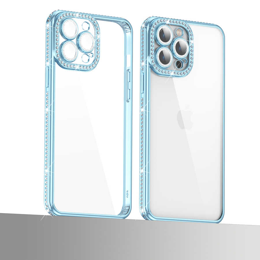 Apple iPhone 13 Pro Max Uyumlu Kılıf Kamera Korumalı Taşlı Zore Mina Kapak - 3