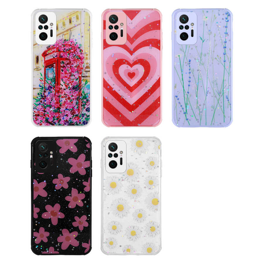 Xiaomi Redmi Note 10 Pro Uyumlu Kılıf Simli Desenli Kamera Korumalı Parlak Zore Popy Kapak - 1