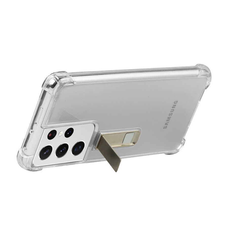 Samsung Galaxy S21 Ultra Uyumlu Kılıf Zore Standlı Süper Silikon Kapak - 5