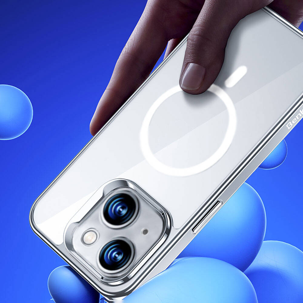 Apple iPhone 14 Uyumlu Kılıf Magsafe Şarj Özellikli Cam Yüzey Benks Electroplated Kapak - 4