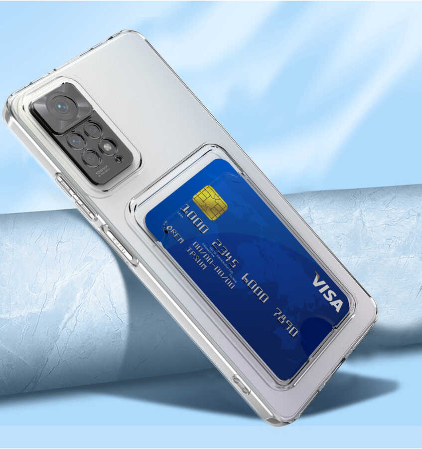 Xiaomi Redmi Note 11 Global Uyumlu Kılıf Kartlıklı Şeffaf Zore Setra Clear Silikon Kapak
