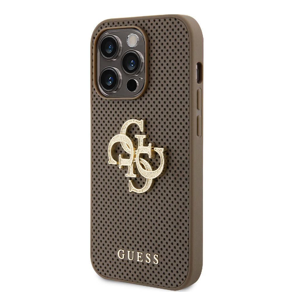 Apple iPhone 15 Pro Max Uyumlu Kılıf Guess Orjinal Lisanslı Delikli Yazı ve 4G Glitter Büyük Metal Logolu Kapak - 1