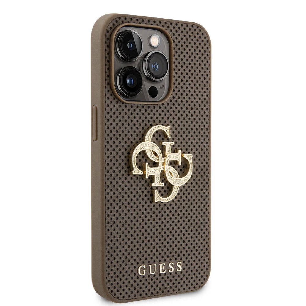 Apple iPhone 15 Pro Max Uyumlu Kılıf Guess Orjinal Lisanslı Delikli Yazı ve 4G Glitter Büyük Metal Logolu Kapak - 3