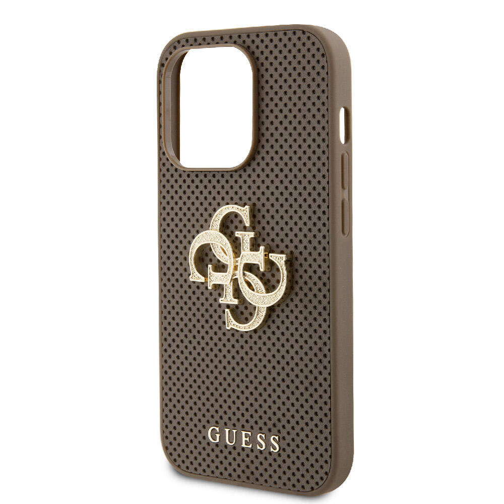 Apple iPhone 15 Pro Max Uyumlu Kılıf Guess Orjinal Lisanslı Delikli Yazı ve 4G Glitter Büyük Metal Logolu Kapak - 4