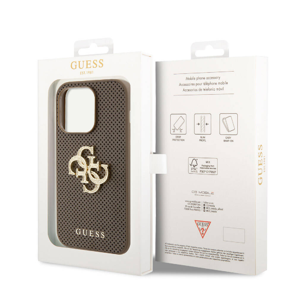 Apple iPhone 15 Pro Max Uyumlu Kılıf Guess Orjinal Lisanslı Delikli Yazı ve 4G Glitter Büyük Metal Logolu Kapak - 7
