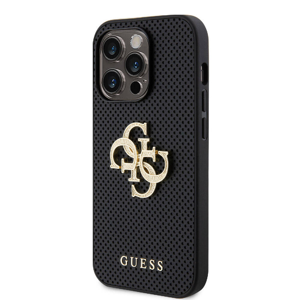 Apple iPhone 15 Pro Max Uyumlu Kılıf Guess Orjinal Lisanslı Delikli Yazı ve 4G Glitter Büyük Metal Logolu Kapak - 15