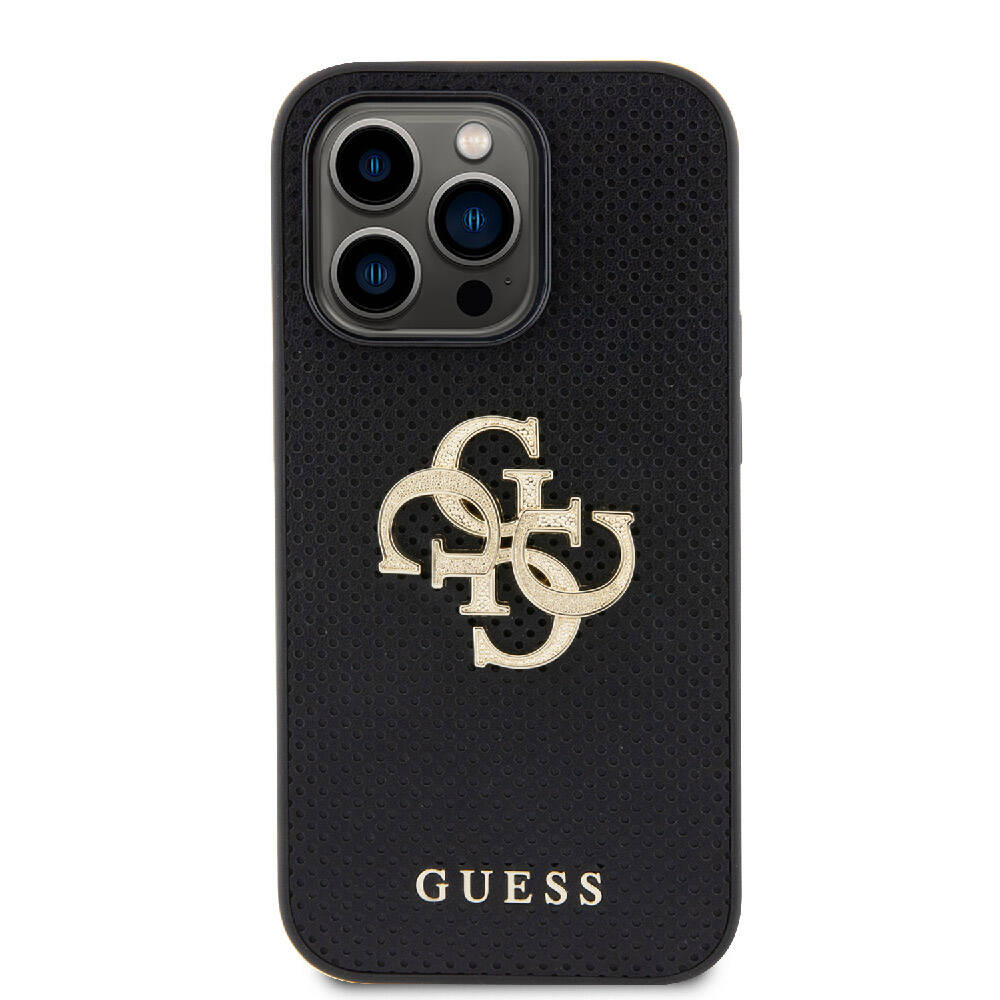 Apple iPhone 15 Pro Max Uyumlu Kılıf Guess Orjinal Lisanslı Delikli Yazı ve 4G Glitter Büyük Metal Logolu Kapak - 16