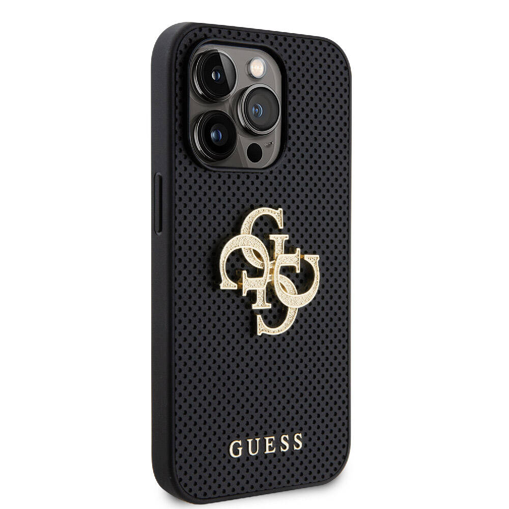Apple iPhone 15 Pro Max Uyumlu Kılıf Guess Orjinal Lisanslı Delikli Yazı ve 4G Glitter Büyük Metal Logolu Kapak - 17