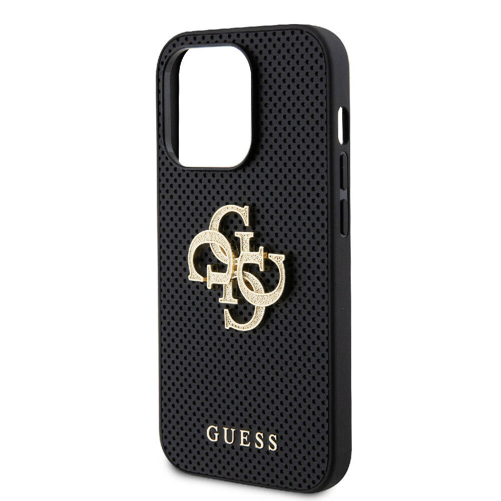 Apple iPhone 15 Pro Max Uyumlu Kılıf Guess Orjinal Lisanslı Delikli Yazı ve 4G Glitter Büyük Metal Logolu Kapak - 19