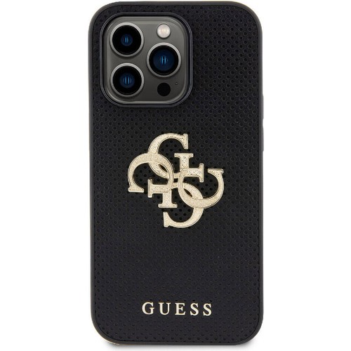 Apple iPhone 15 Pro Max Uyumlu Kılıf Guess Orjinal Lisanslı Delikli Yazı ve 4G Glitter Büyük Metal Logolu Kapak