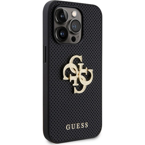 Apple iPhone 15 Pro Max Uyumlu Kılıf Guess Orjinal Lisanslı Delikli Yazı ve 4G Glitter Büyük Metal Logolu Kapak