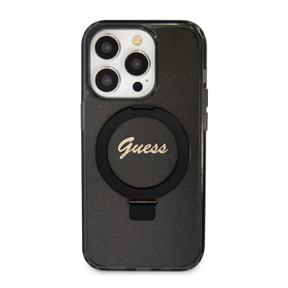 Apple iPhone 15 Pro Uyumlu Kılıf Guess Orjinal Lisanslı Magsafe Şarj Özellikli Simli Arka Yüzey Ring Standlı Kapak - 2