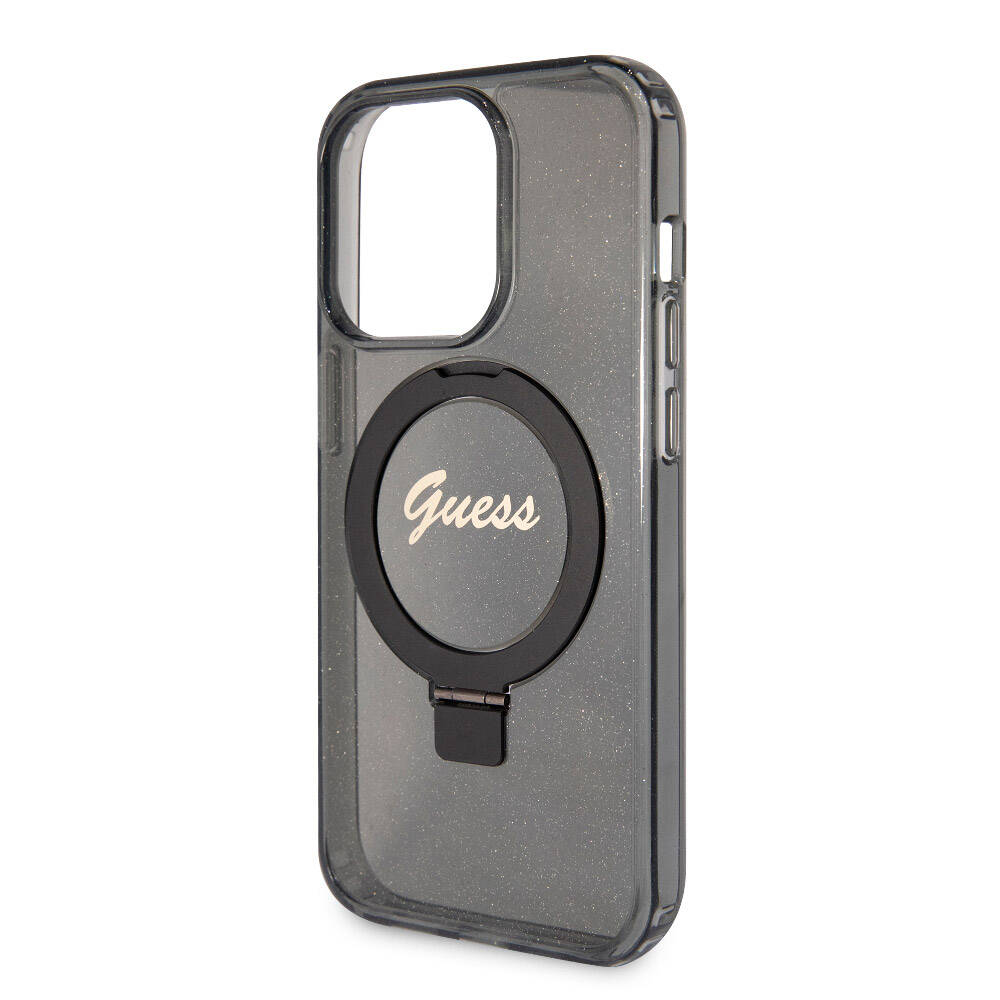 Apple iPhone 15 Pro Uyumlu Kılıf Guess Orjinal Lisanslı Magsafe Şarj Özellikli Simli Arka Yüzey Ring Standlı Kapak - 5