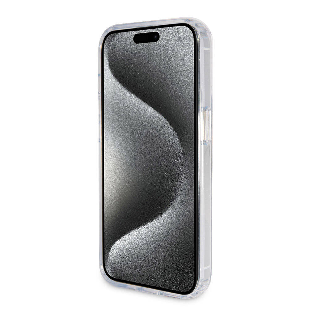 Apple iPhone 15 Pro Uyumlu Kılıf Guess Orjinal Lisanslı Magsafe Şarj Özellikli Simli Arka Yüzey Ring Standlı Kapak - 11