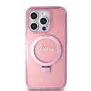 Apple iPhone 15 Pro Uyumlu Kılıf Guess Orjinal Lisanslı Magsafe Şarj Özellikli Simli Arka Yüzey Ring Standlı Kapak - 16