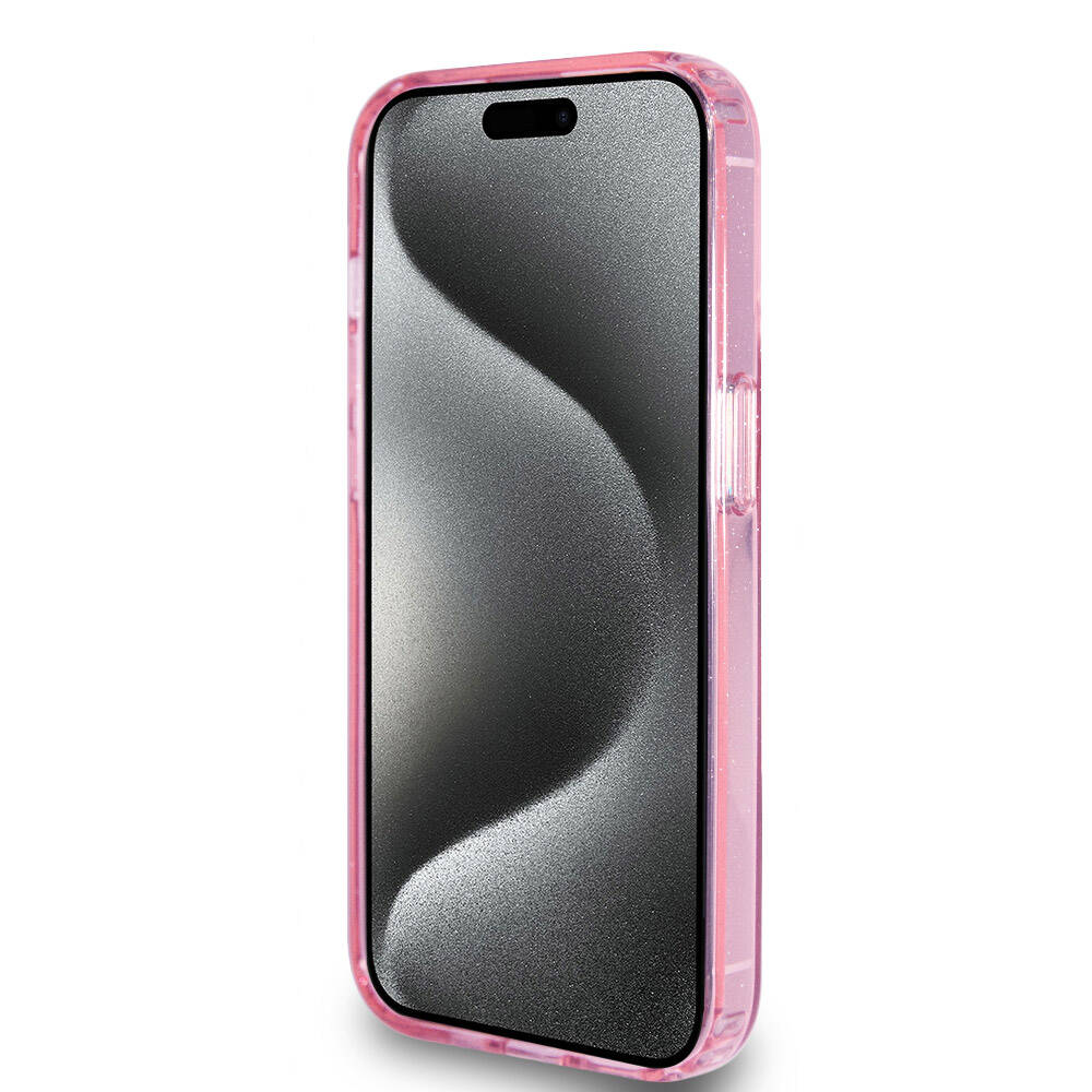 Apple iPhone 15 Pro Uyumlu Kılıf Guess Orjinal Lisanslı Magsafe Şarj Özellikli Simli Arka Yüzey Ring Standlı Kapak - 18