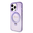 Apple iPhone 15 Pro Uyumlu Kılıf Guess Orjinal Lisanslı Magsafe Şarj Özellikli Simli Arka Yüzey Ring Standlı Kapak - 22