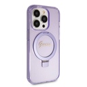 Apple iPhone 15 Pro Uyumlu Kılıf Guess Orjinal Lisanslı Magsafe Şarj Özellikli Simli Arka Yüzey Ring Standlı Kapak - 24