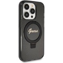 Apple iPhone 15 Pro Uyumlu Kılıf Guess Orjinal Lisanslı Magsafe Şarj Özellikli Simli Arka Yüzey Ring Standlı Kapak