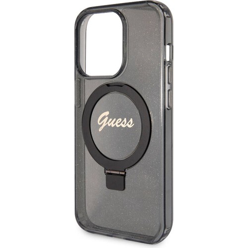 Apple iPhone 15 Pro Uyumlu Kılıf Guess Orjinal Lisanslı Magsafe Şarj Özellikli Simli Arka Yüzey Ring Standlı Kapak