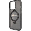 Apple iPhone 15 Pro Uyumlu Kılıf Guess Orjinal Lisanslı Magsafe Şarj Özellikli Simli Arka Yüzey Ring Standlı Kapak